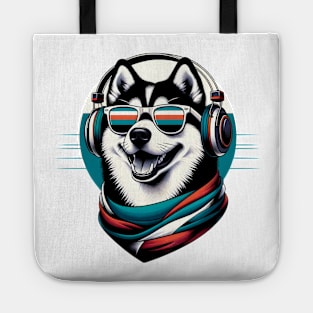 Karelian Bear Dog Smiling DJ with Headphones and Sunglasses Tote