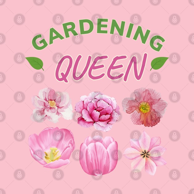 Gardening Queen: Pink Blooms, Poppies, Rose flora; gardening mom, woman by KIRBY-Z Studio