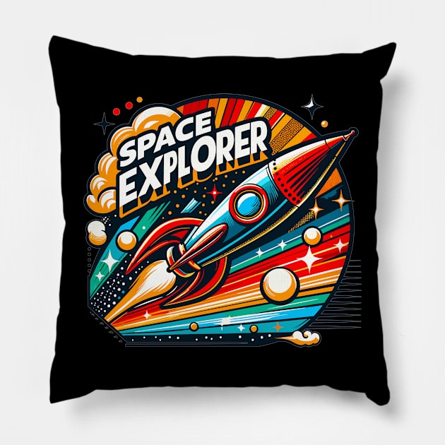 Rocket Space Explorer Pillow by Vehicles-Art