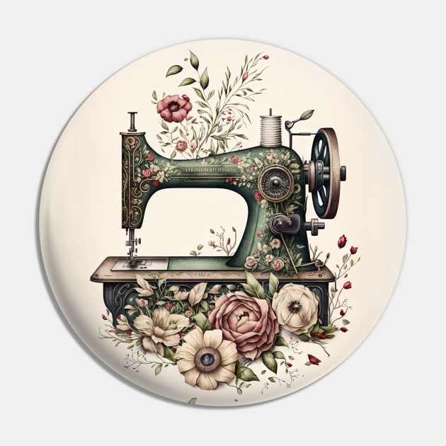 Vintage Sewing Machine with Flowers - No.1 Pin by theprintculturecollective
