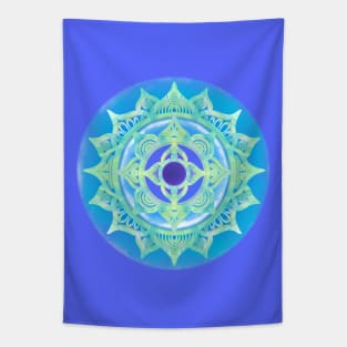 AQUA LOTUS SKY MANDALA, FLOWER LEAF MANDALA, TURQUOISE LOVERS MANDALA Tapestry