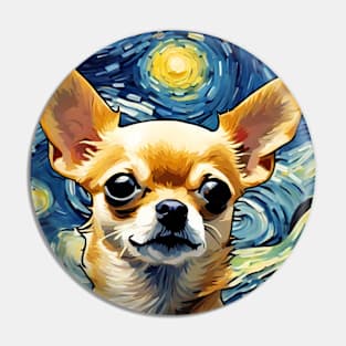 Chihuahua Dog Breed Painting in a Van Gogh Starry Night Art Style Pin