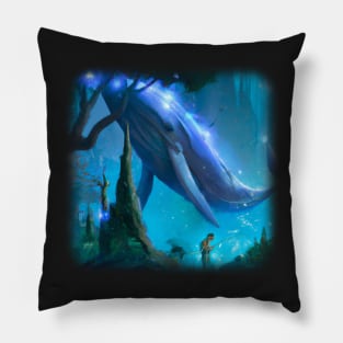 Flying whale in magical forest Pillow