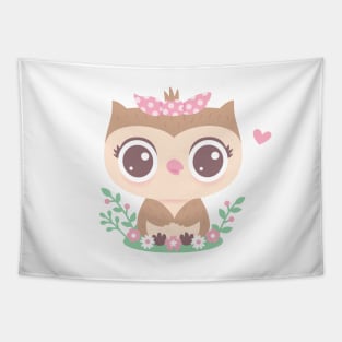 Cute Baby Owl With Pink Bow Tapestry