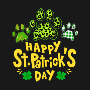 Leopard Dogs Paws Happy Saint Patrick's Day Shamrock Funny T-Shirt