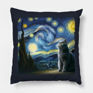 Chartreux Starry Night Inspired - Artistic Cat Pillow