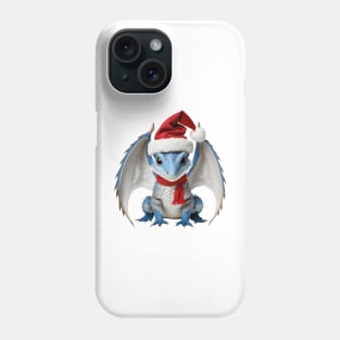 Adorable Blue Baby Dragon Wearing a Red Festive Christmas Hat Phone Case