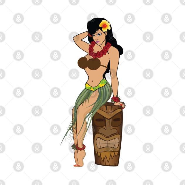 Hula Girl Sitting on Tiki Head by PauHanaDesign