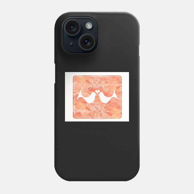 Coral Peach Watercolor Love Birds Phone Case by greenoriginals