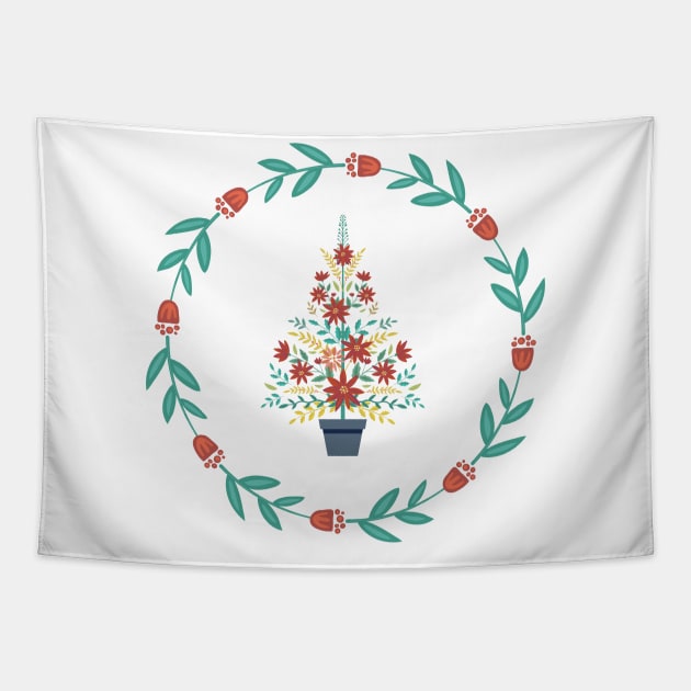 Retro Poinsettia Ornament Tapestry by SWON Design