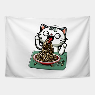 Cat eating spaghetti meme Tapestry