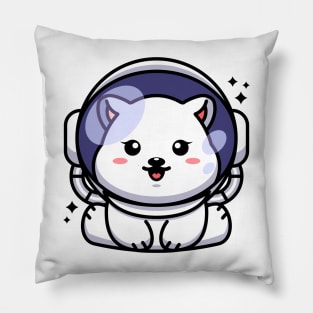 Cute baby polar bear wearing an astronaut helmet, cartoon character Pillow