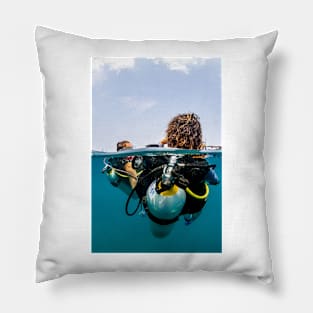 divers on the surface swimming backwards Pillow