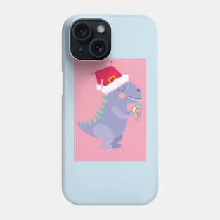 Christmas dinosaur with ice cream and hat Phone Case