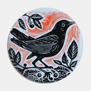 Lino Cut Bird Pin