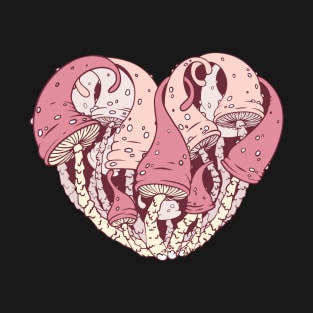 Pink psychedelic magic mushroom heart T-Shirt