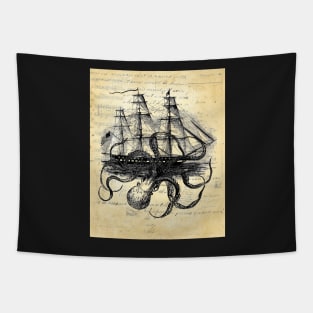 Octoship on Multi collage Joural paper Tapestry