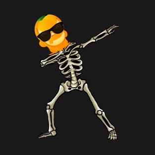 Cool Skeleton Dabbing Halloween Pumpkin T-Shirt