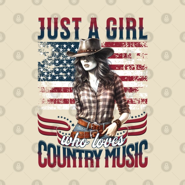 Just A Girl Who Loves Country Music" - Patriotic Cowgirl 4th of July Tee by JJDezigns
