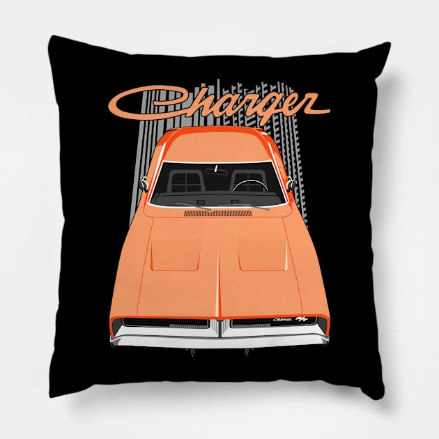 Charger 69 - Orange Pillow by V8social