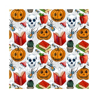 Halloween with pumkin , spider , skull , mushroom , books T-Shirt