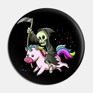 Cute Death riding a Kawaii Unicorn Pin