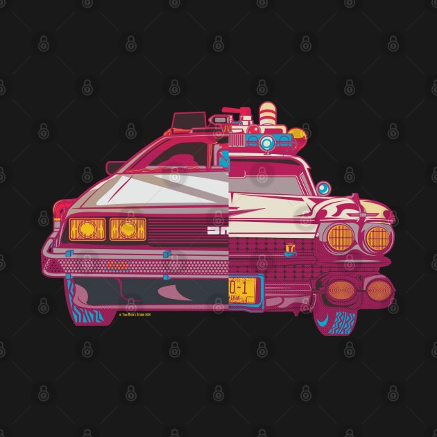 Half n Half Delorean and Ecto 1 by TomRyansStudio