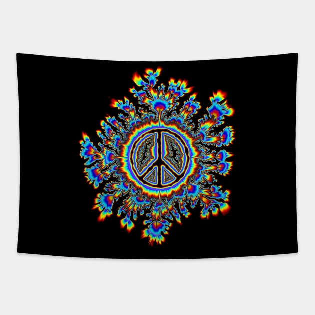 glowing psychedelic peace sign Tapestry by DrewskiDesignz