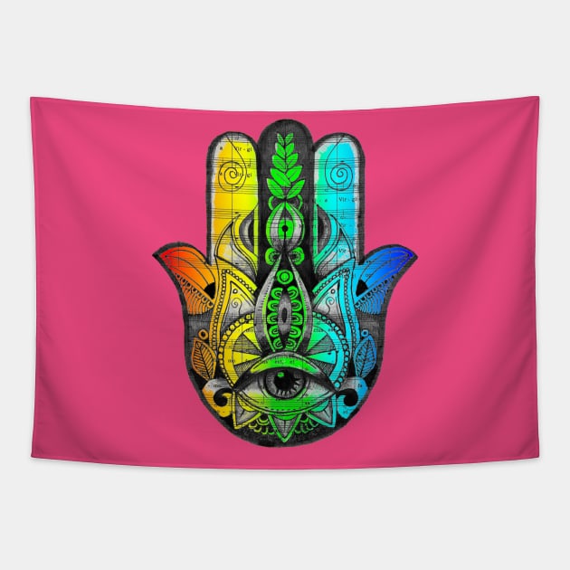 LGBT Hamsa Hand Yoga Tattoo Design Tapestry by Squidoodle