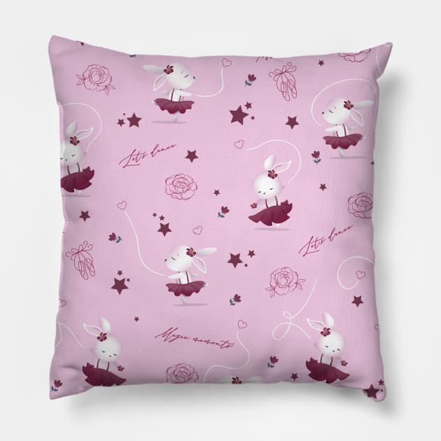 Magic moments with cute bunnies light pink Pillow by Arch4Design