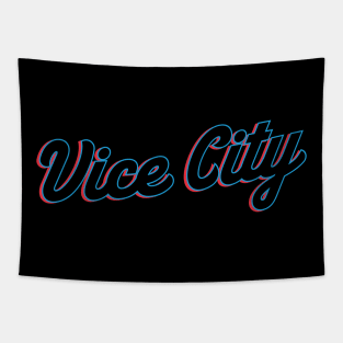 Miami 'Vice City' Neon Baseball Script Fan T-Shirt: Showcase Your Miami Spirit with a Vibrant Baseball Twist! Tapestry