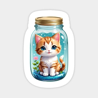 Cute Kawaii Cat With Flowers In Mason Jar Magnet