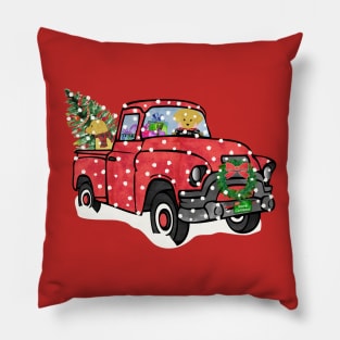 Yellow Labs Christmas Red Truck Pillow