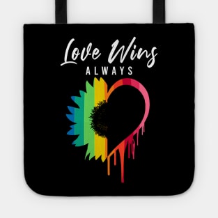 Love Always Wins Rainbow Sunflower Heart Melting - Lgbt Tote