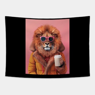 Fashionable Lion with Coffee Tapestry