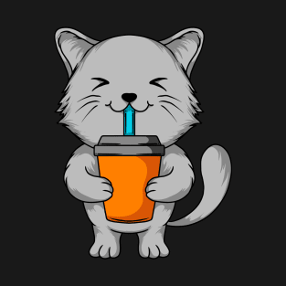 Charming Cat Sipping from a To-Go Cup - Quirky Tee for Cat Lover T-Shirt
