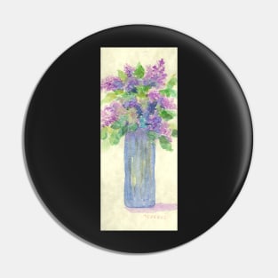 Tiny Blue vase of Lilacs Pin