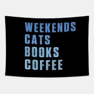 Weekend Cats Books Coffee Lover Funny Reading Tapestry