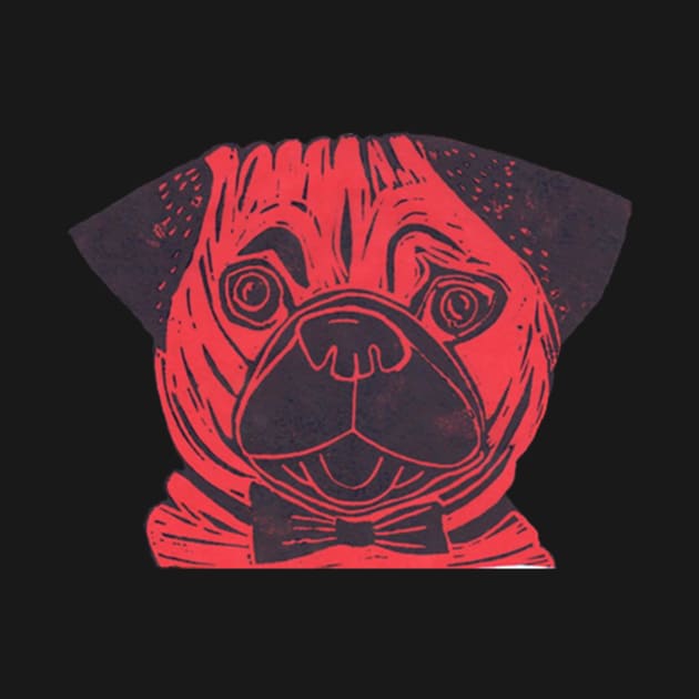 Pug, so posh, red by krisevansart