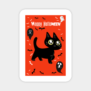 "Happy Halloween" Cute Black Kitten Magnet