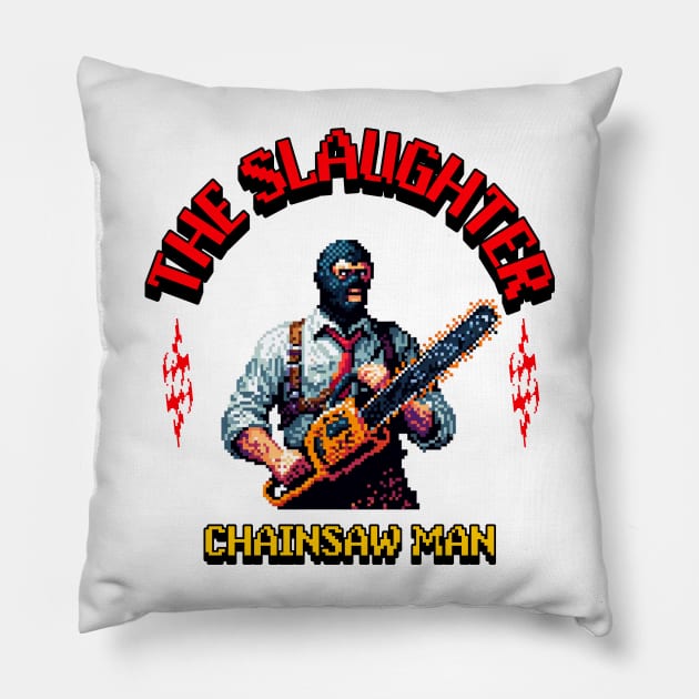 horror chainsaw man pixel art Pillow by Dracoola