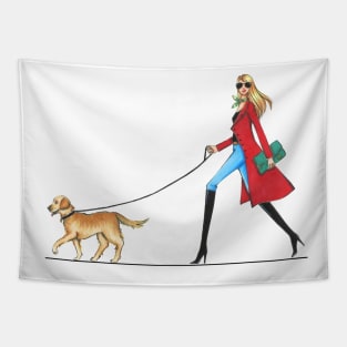 Dog Walking in Style Tapestry