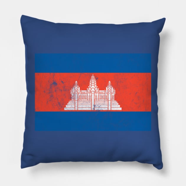 Cambodian Flag / Faded-Vintage Style Pillow by DankFutura