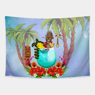 Little mermaid in a glass, tropical design Tapestry