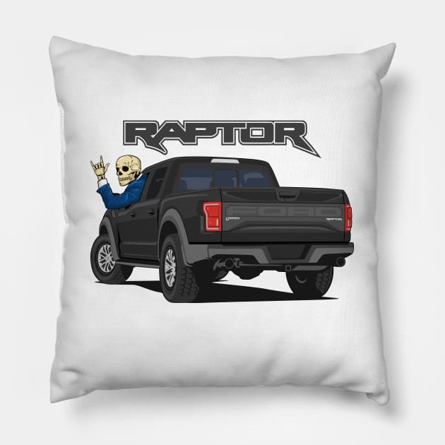 Truck ranger raptor f150 4x4 hand skull metal black Pillow by creative.z