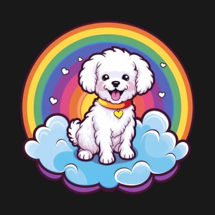 Cute Bichon Frise Rainbow Cloud Kawaii Dog Happy Puppy T-Shirt