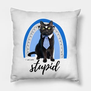 Funny clever Cat - stupid people Pillow