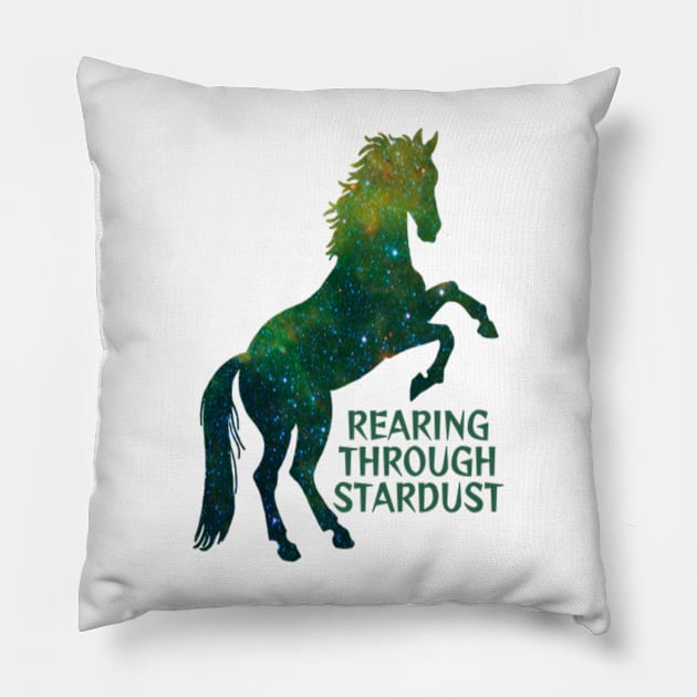 Emerald Green Starry Night Sky Galaxy Stallion - Rearing Through Stardust Pillow by Courage Today Designs