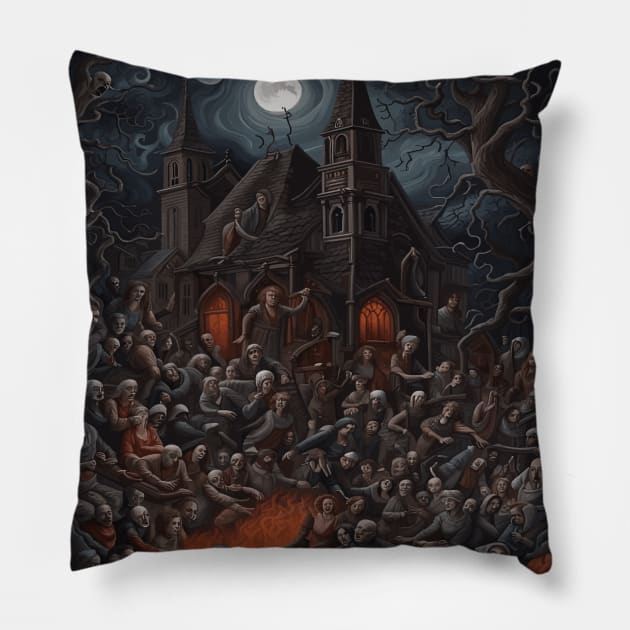 Haunted House Halloween Zombie Get Together Pillow by taiche