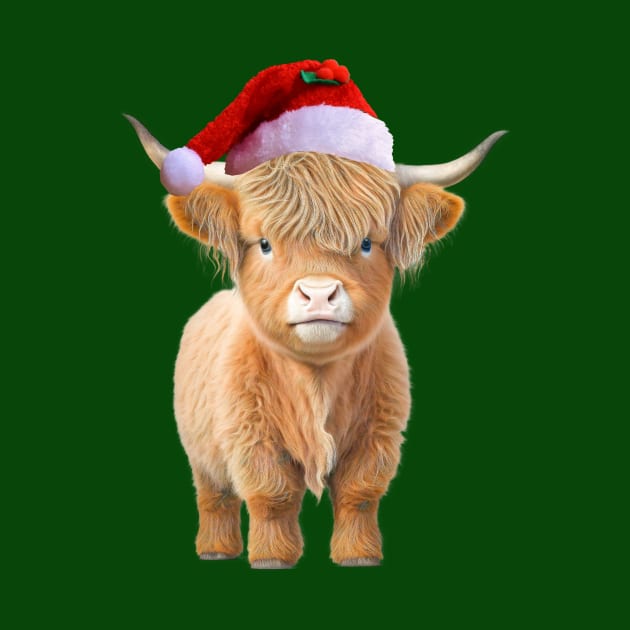 Highland Cow Wearing a Santa Claus Hat by numpdog